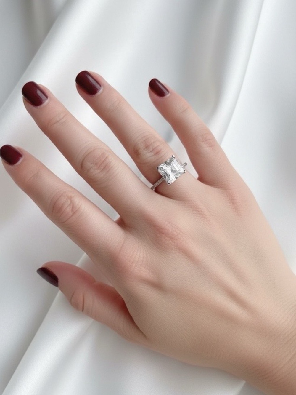 925 Sterling Silver Asher Cut Engagement Ring